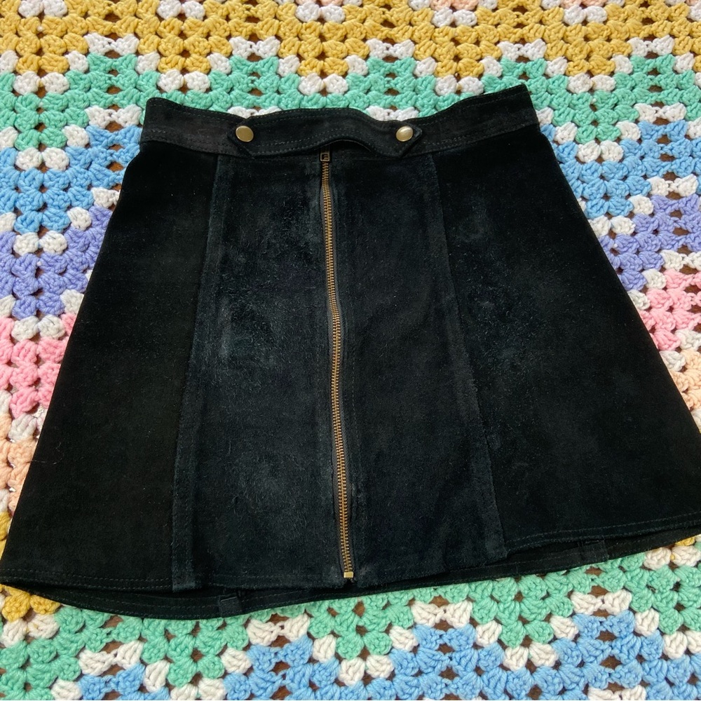 Black Suede A-Line Skirt
